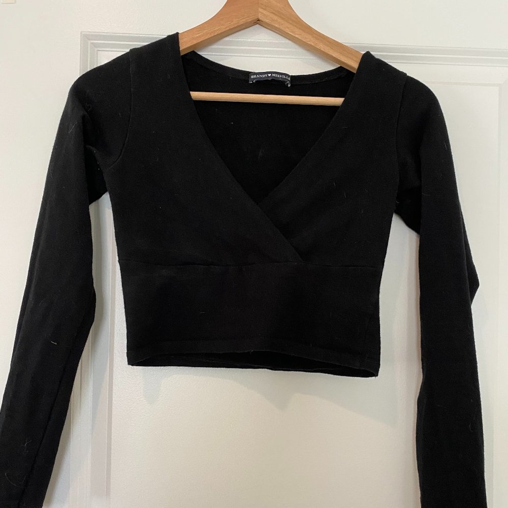 Black Surplice Long Sleeve Top